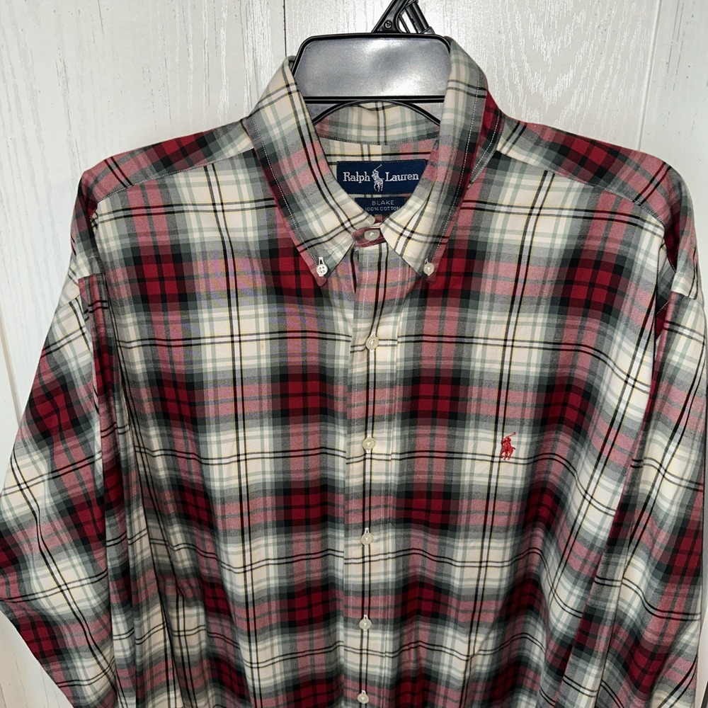 Ralph Lauren Mens Blake Plaid Button Down Shirt Large Blue Label Y2K 100% Cotton